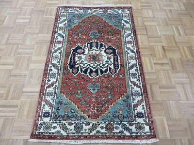 Alfombra oriental Serapi geométrica envejecida naranja óxido anudada a mano 3'2 x 5'1 G8419 Foto 1 de 4