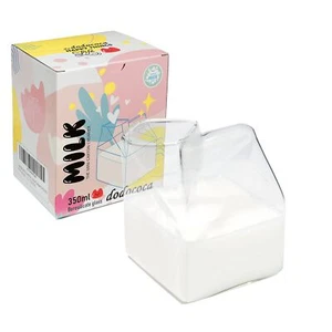 Glass Milk Carton Creamer Pitcher Cute Clear Kawaii Milk Carton Cup Mini Creamer - Picture 1 of 5