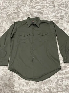 VTG Lee Chetopa Twill Mens Shirt Sz 16 Medium Military Green Permanent Press - Picture 1 of 11