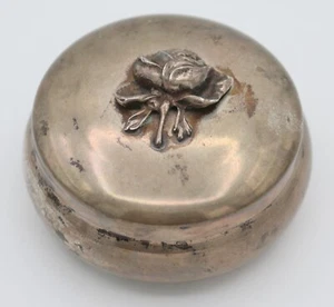 Antique 830 Silver Round Trinket / Powder Box with Rose Lid - Picture 1 of 10
