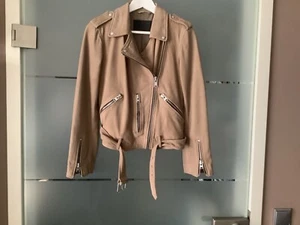 AllSaints Lederjacke Wildleder Biker Jacke beige Gr. S - Bild 1 von 6