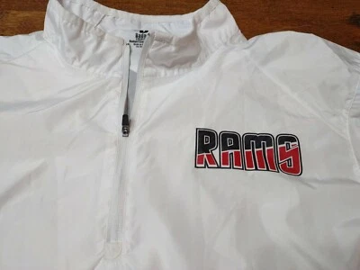 Hombres M Rams Manga Corta 1/2 Cremallera Chaqueta de Lluvia Rompevientos Blanco Mediano M Usado en Excelente Condición Foto 1 de 4
