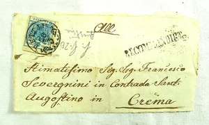 STORIA POSTALE frammento busta AUSTRIA 9 KREUZER PER CREMA 1855 CA - Picture 1 of 2