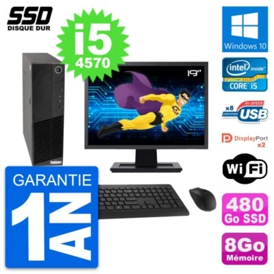 PC Lenovo M83 SFF Ecran 19" Intel Core i5-4570 RAM 8Go SSD 480Go Windows 10 Wifi - Bild 1 von 4