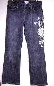 METRO 7 Women's Jeans size 8 32 x 30 Black Embroidered Mid Rise Boot Cut - Picture 1 of 6