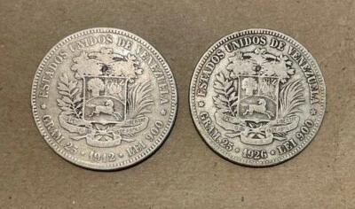 Venezuela - Par de 5 bolívares grandes de plata (1912 y 1926) - Popular Foto 1 de 2