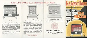 Radiant Home Gas Heaters Vintage Brochure Germer Stove Co Erie PA Chicago IL - Picture 1 of 2