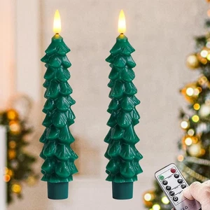 Velas cónicas sin llama de cera auténtica albero verde con temporizador remoto - Foto 1 di 6