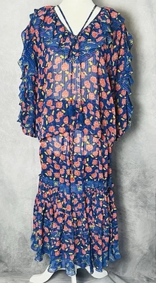 Conjunto de blusa vintage 1980 Diane Fres Poly Georgette duas peças saia babado tamanho G - Imagem 1 de 4