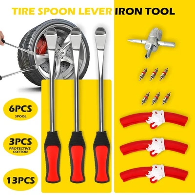 With Rim Protector Motorcycle Tire Spoon Iron Lever Tool Changing Repair Bar Kit - Image 1 of 4