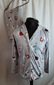 M & S Women's Cat Print Light Fleece Pyjamas UK Size Medium Nightwear FS L2614 - Picture 1 of 9