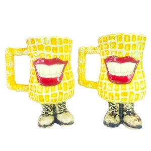 Lot Of 2 VTG President Jimmy Carter Smiling Peanut Man Ceramic Mugs 1979 Red Lip - Picture 1 of 8