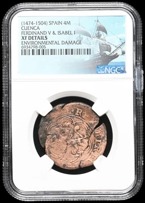ESPAÑA ÉPOCA COLONIAL. Fernando e Isabel, 1474-1504, 4 maravedíes, NGC XF Foto 1 de 2