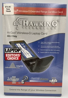 Hawking Hi-Gain Wireless-G Extended Range CardBus Card 2.4GHz HWC54D Sealed - Image 1 of 4