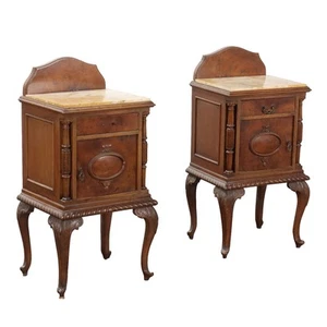 Paar Antike Nachttische Chippendale Stil Walnuss Marmor des XX Jhs Originell - Bild 1 von 11
