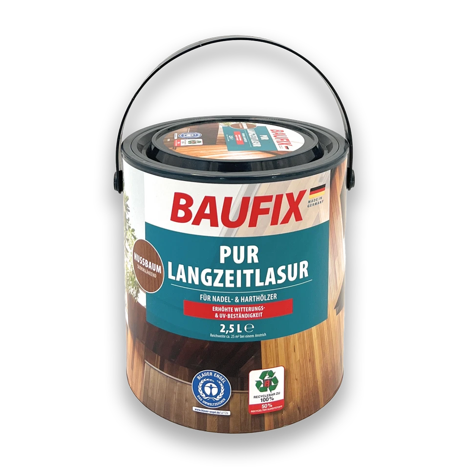 2,5L Baufix PUR Langzeitlasur Nussbaum innen außen UV Holz Schutzlasur (6,8€/1L) - Bild 1 von 1