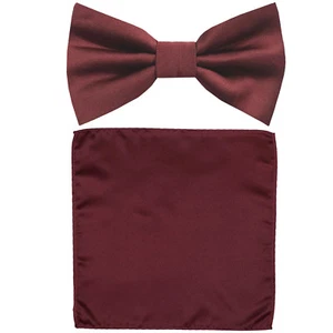 New Boy Kid Micro Fiber Bow Tie Solid Pre-tied Bowtie & Pocket Square Hanky Set - Picture 1 of 27
