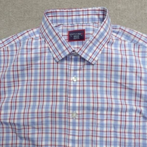 Untuckit Shirt Medium Blue Plaid Short Sleeve Salton Wrinkle Free - Picture 1 of 7