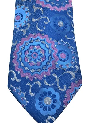 Resilio Tie COLORFUL Beachy Blue Pink Pastel Floral Textured Wide 80s Vintage - Image 1 of 4