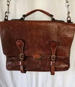 Vintage Old Angler Brown Leather Messenger Crossbody Bag Made In Italy - Picture 1 of 9