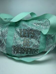 Justice For Girls Travel Gym Duffel Bag "Let's Be Mermaids" Glitter 3Handle Teal