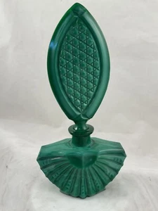 Vintage Art Deco Czech Malachite Glass Perfume Bottle Fan Base 6 3/8” 053106 - Picture 1 of 6