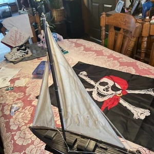 Vintage Wooden Model Yacht  Sail Boat- 24" tall x 19” long - Picture 1 of 8