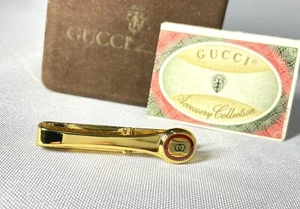 Auth [beautiful] Gucci Tie Clip Interlocking GG Logo Pin Bar Gold & Red - Picture 1 of 16