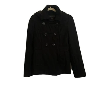 Apostrophe Black Wool Blend Pea Coat Double Breasted Womens Size S/C  W/Hood - Picture 1 of 8