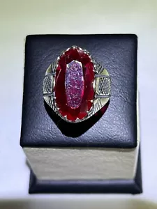 Men Silver 925 Ring Signet Natural France Ruby Stone خاتم فضة ياقوت باريسي مترش - Picture 1 of 12