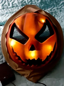 Halloween Battery Operated Blinking Light Up Scarry Pumpkin Face Adult Mask - Picture 1 of 12