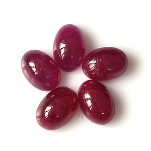 Red Ruby Cabochon Unheated 6X4 mm Oval Natural Calibrated Gemstone 5 Pieces Lot - Picture 1 of 5