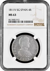 Spain 4 reales 1811 V SG, NGC MS63, "King Joseph Napoleon (1808 - 1813)" - Picture 1 of 4