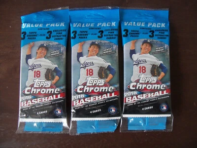 2016 TOPPS CHROME BASEBALL LOT OF 3 UNOPENED VALUE PACKS - Image 1 of 2