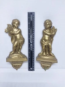 Pair of MCM Syroco 7138, 7139 Cherub, child holding wheat and grape bunch - Picture 1 of 6