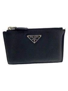 PRADA Card Case Triangle Logo Fragment Leather Black Mens Used - Picture 1 of 6