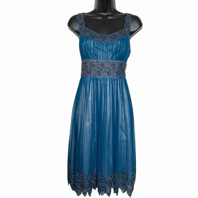 VESTIDO DE NOCHE DE SEDA CON CUENTAS ADRIANNA PAPELL FORMAL GRADUACIÓN HADA BOHO GRIEGO TALLA 10 Foto 1 de 4