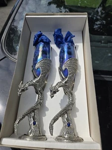 Bicchieri vino blu reale ali cuore drago *NUOVI* matrimonio brindisi anniversario - Foto 1 di 9