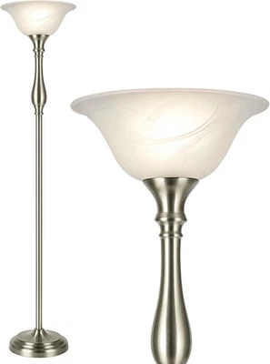 Lámpara de pie, lámpara de pie de 72 pulgadas con acabado de níquel cepillado y alabastro blanco Foto 1 de 4