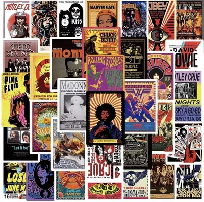 Musical Style Stickers 50pk Classic Poster Artwork Band Stickers FREE SHIPPING - Image 1 of 4