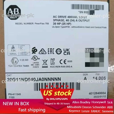 New AB 20G11ND040JA0NNNNN PowerFlex Air Cooled 755 AC Drive US Free Tax - Image 1 of 2