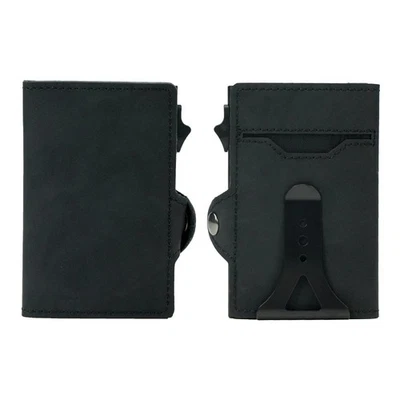 Minimalist Leather Card Holder Wallet – RFID Pop-Up Metal Case with Cash Clip - Image 1 of 4