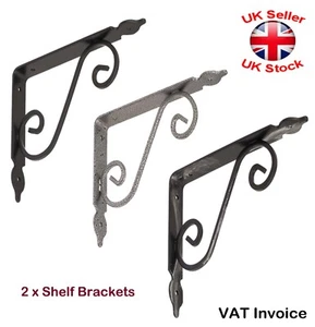 2 x supporti decorativi per mensola staffe in ferro battuto argento nero antico 3 taglie - Foto 1 di 3