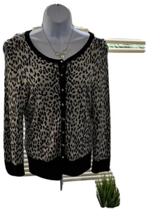 Express Design Studio Women Black Gray Animal Print Cardigan M Medium - Picture 1 of 6