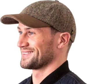 Baseball Cap for Men's 100% Donegal Tweed with Suede Leather Peak - Picture 1 of 7