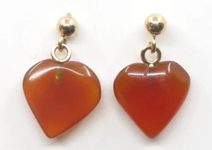 14K yellow gold 10 x 10 millimeter natural red carnellan heart shaped earrings - Picture 1 of 3