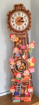 Vtg Denmark 3D Paper Grandfather Clock advent Christmas Decoration Elves magical - Image 1 of 4