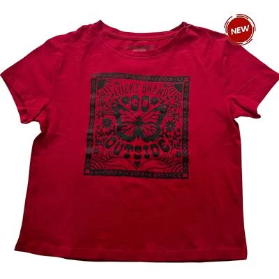 Lucky Brand Red Printed Crop T-shirt Girl Size Medium/8-10 NWT | 63-27 - Image 1 of 4