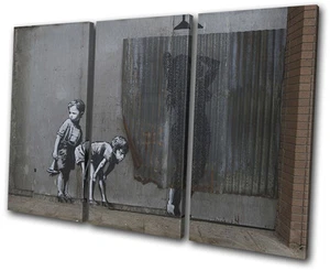 Banksy Street Graffiti Pop Shower TREBLE CANVAS WALL ART Picture Print VA - Picture 1 of 1