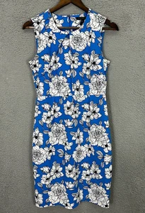 Banana Republic Sheath Dress Women 6P Blue Floral Sleeveless Stretch Twee Preppy - Picture 1 of 8